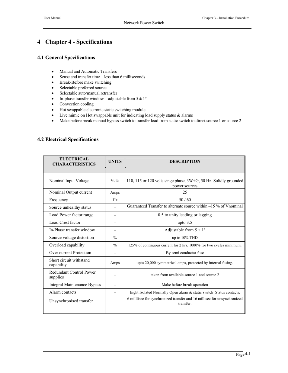 4 chapter 4 - specifications | Liebert 110V User Manual | Page 23 / 31