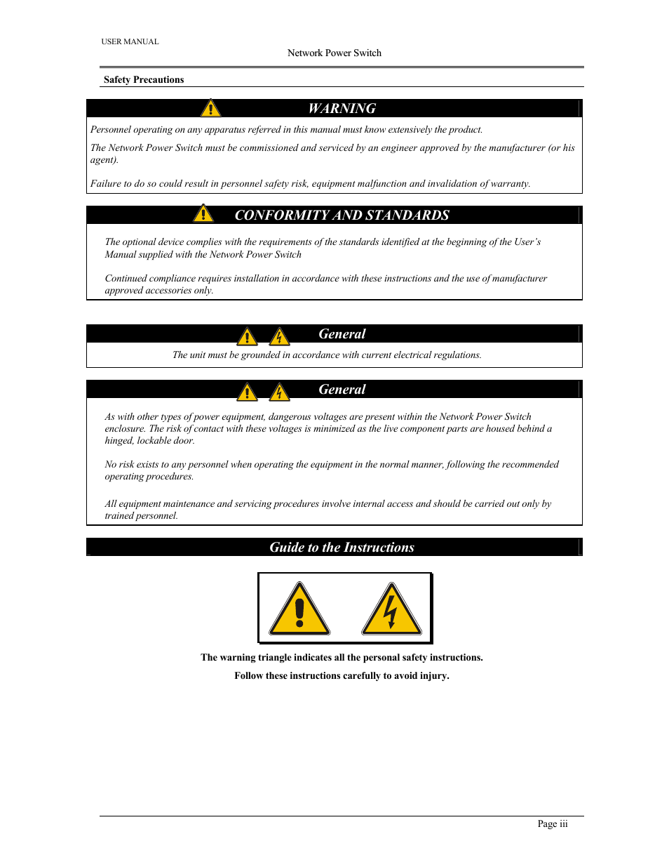 Warning, Conformity and standards, General | Guide to the instructions | Liebert 110V User Manual | Page 7 / 31