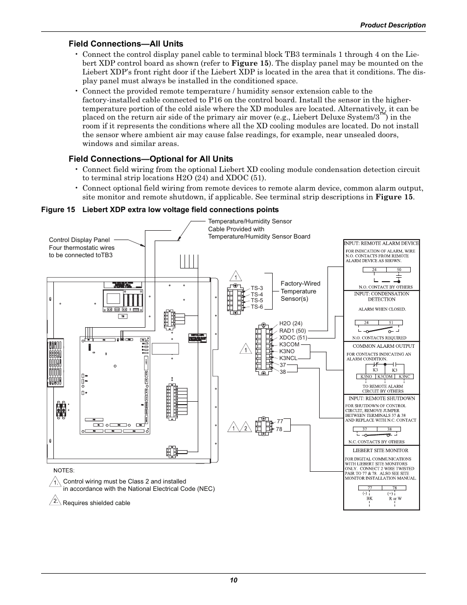 Field connections—all units, Field connections—optional for all units | Liebert Refrigerant Distribution Unit XDP User Manual | Page 16 / 40