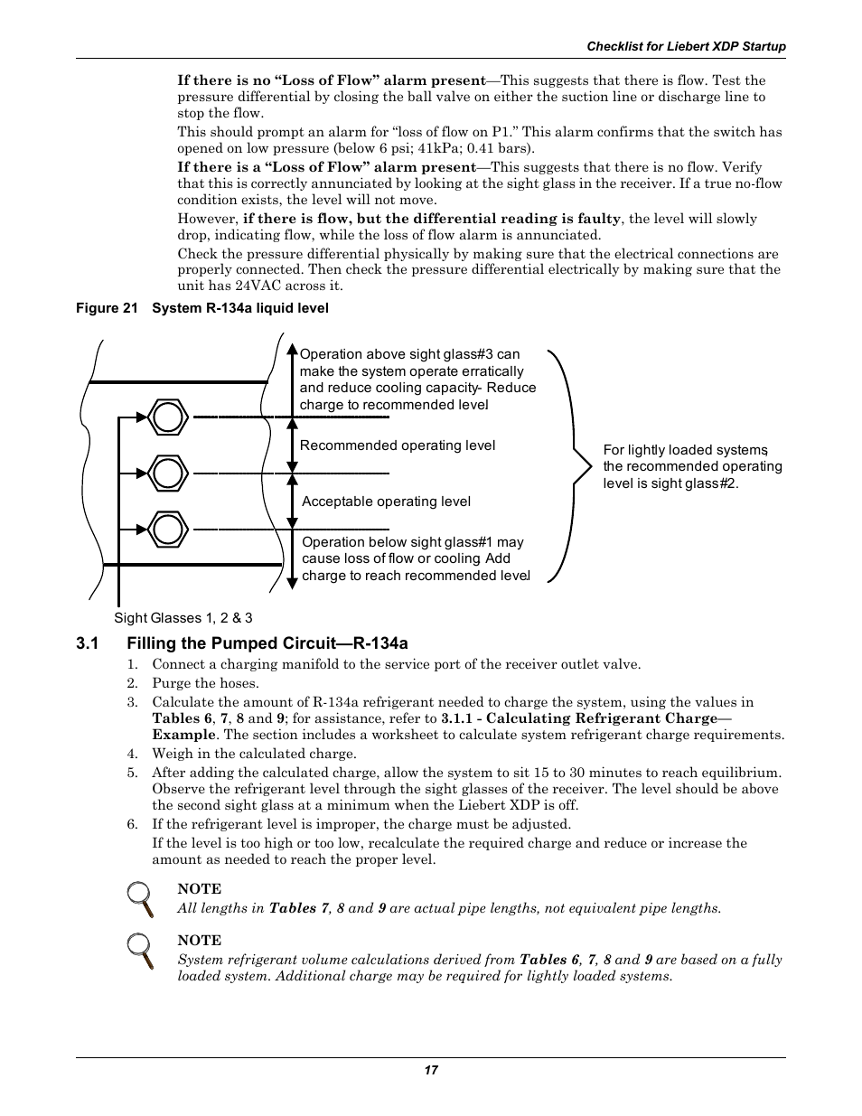 Figure 21 system r-134a liquid level, 1 filling the pumped circuit—r-134a, Filling the pumped circuit—r-134a | 1 - filling the pumped circuit—r-134a, Figure 21 | Liebert Refrigerant Distribution Unit XDP User Manual | Page 23 / 40