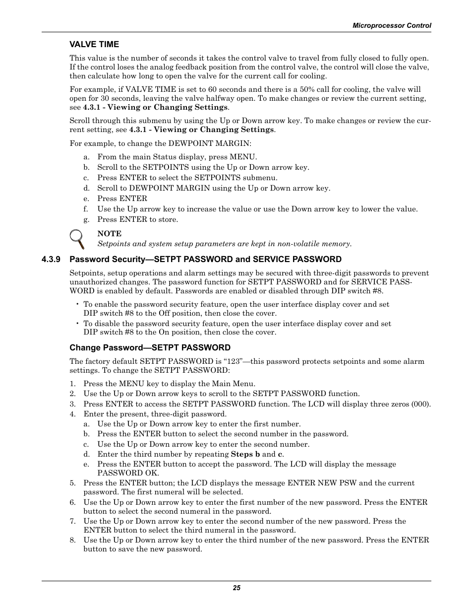 Valve time, Change password—setpt password | Liebert Refrigerant Distribution Unit XDP User Manual | Page 31 / 40