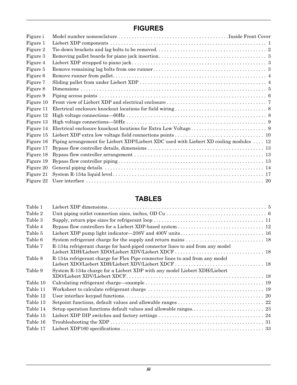 Figures, Tables | Liebert Refrigerant Distribution Unit XDP User Manual | Page 5 / 40