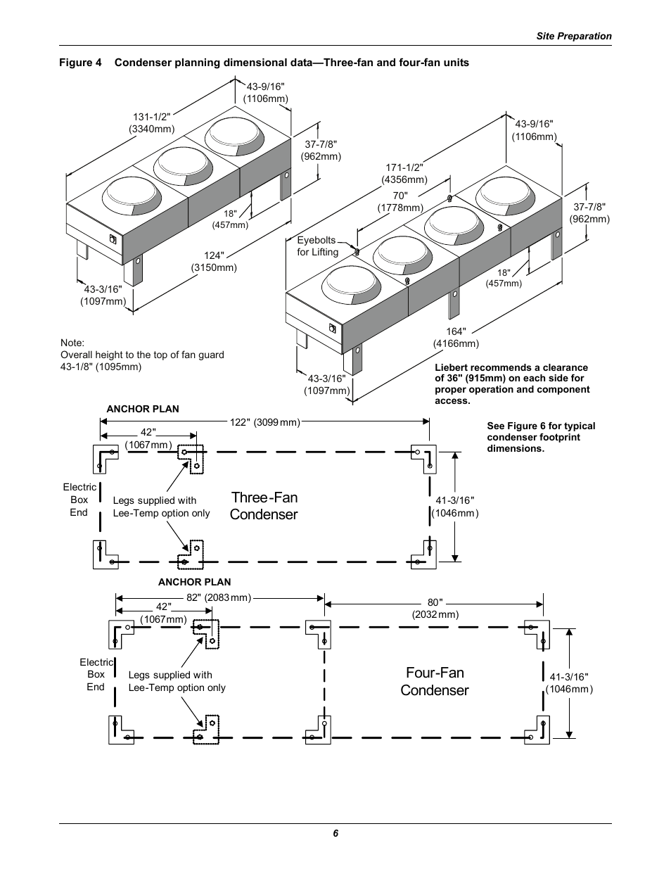 Figure 4, Three-fan condenser, Four-fan condenser | Liebert Air Cooled User Manual | Page 10 / 44