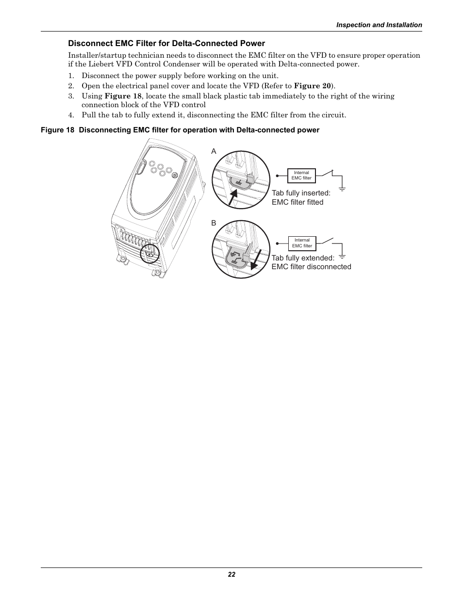 Disconnect emc filter for delta-connected power | Liebert Air Cooled User Manual | Page 26 / 44