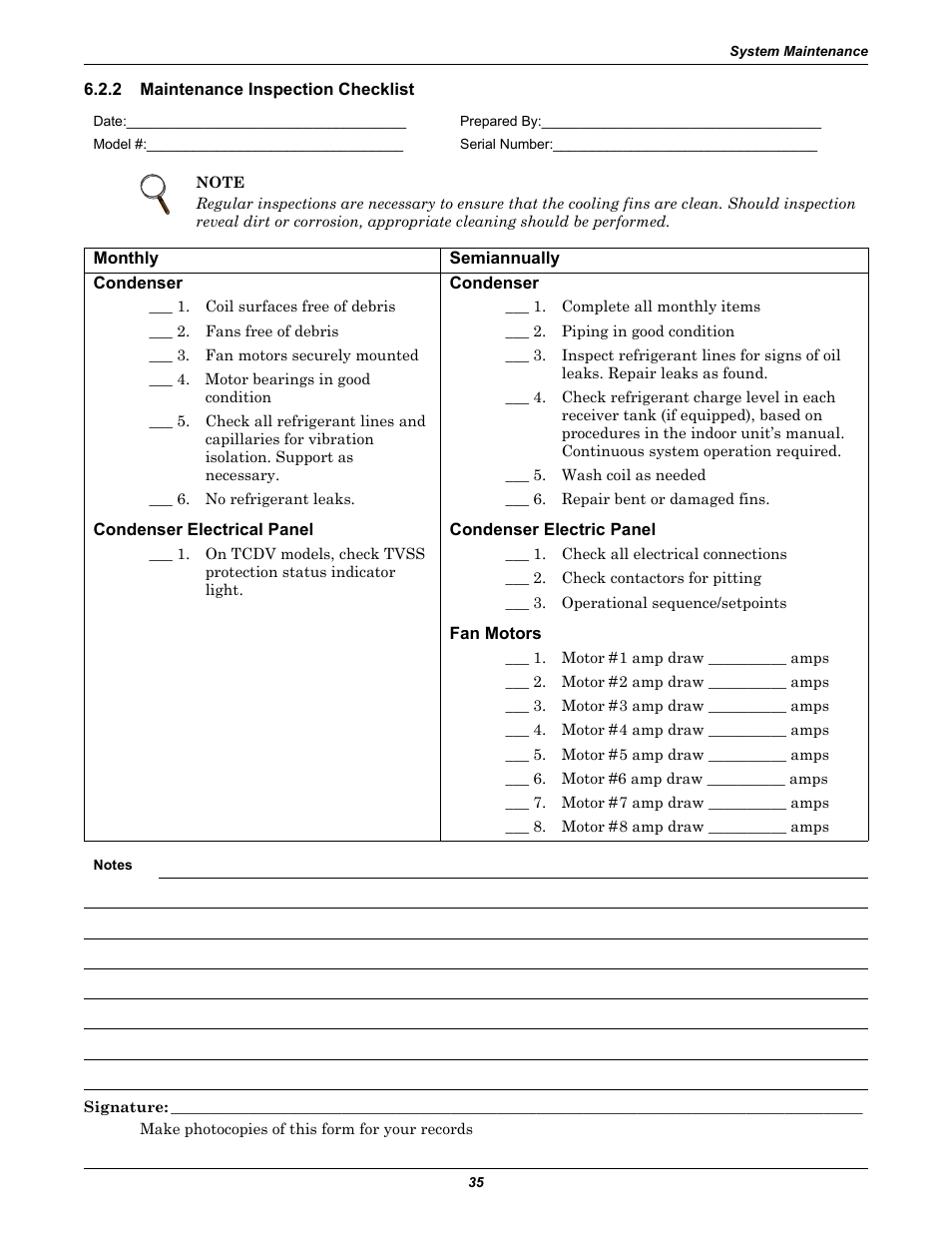 2 maintenance inspection checklist, Maintenance inspection checklist | Liebert Air Cooled User Manual | Page 39 / 44