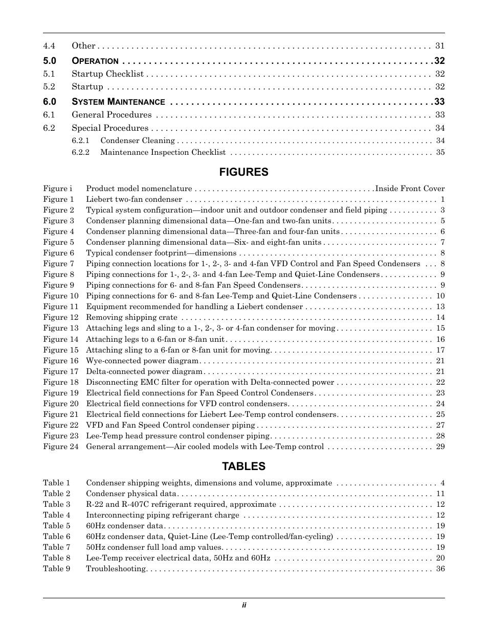 Figures, Tables | Liebert Air Cooled User Manual | Page 4 / 44