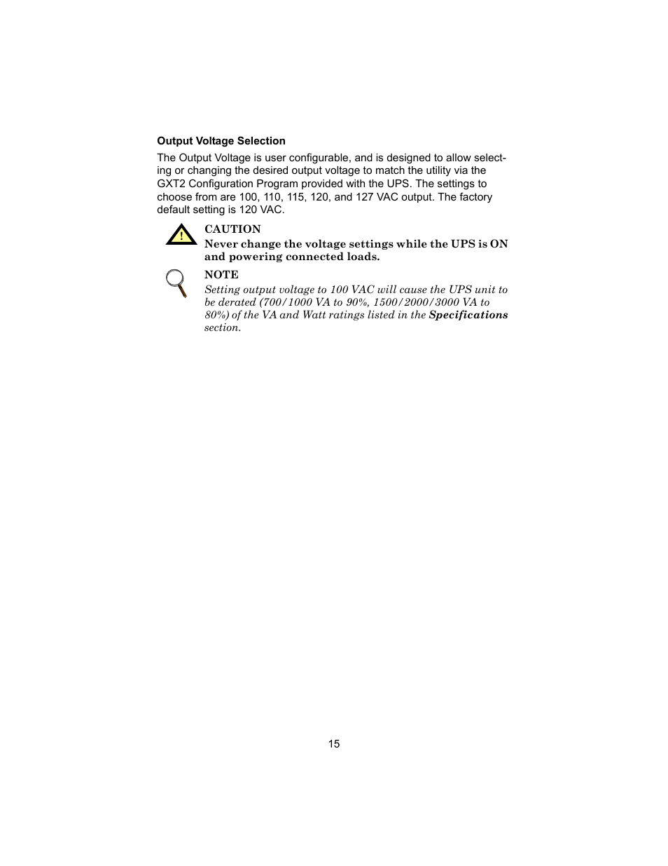 Output voltage selection | Liebert UPSTATION GXT 2U User Manual | Page 19 / 38