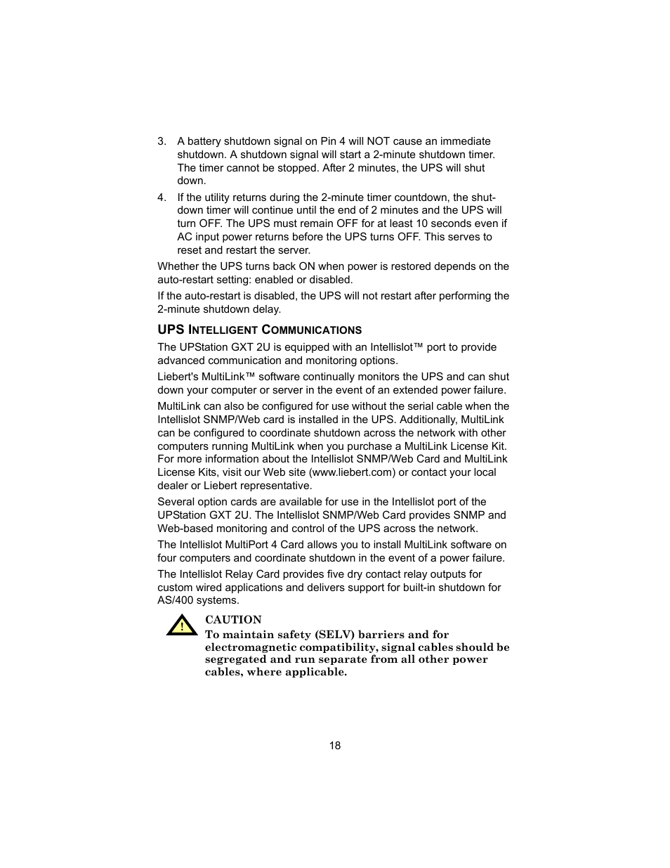 Ups intelligent communications | Liebert UPSTATION GXT 2U User Manual | Page 22 / 38