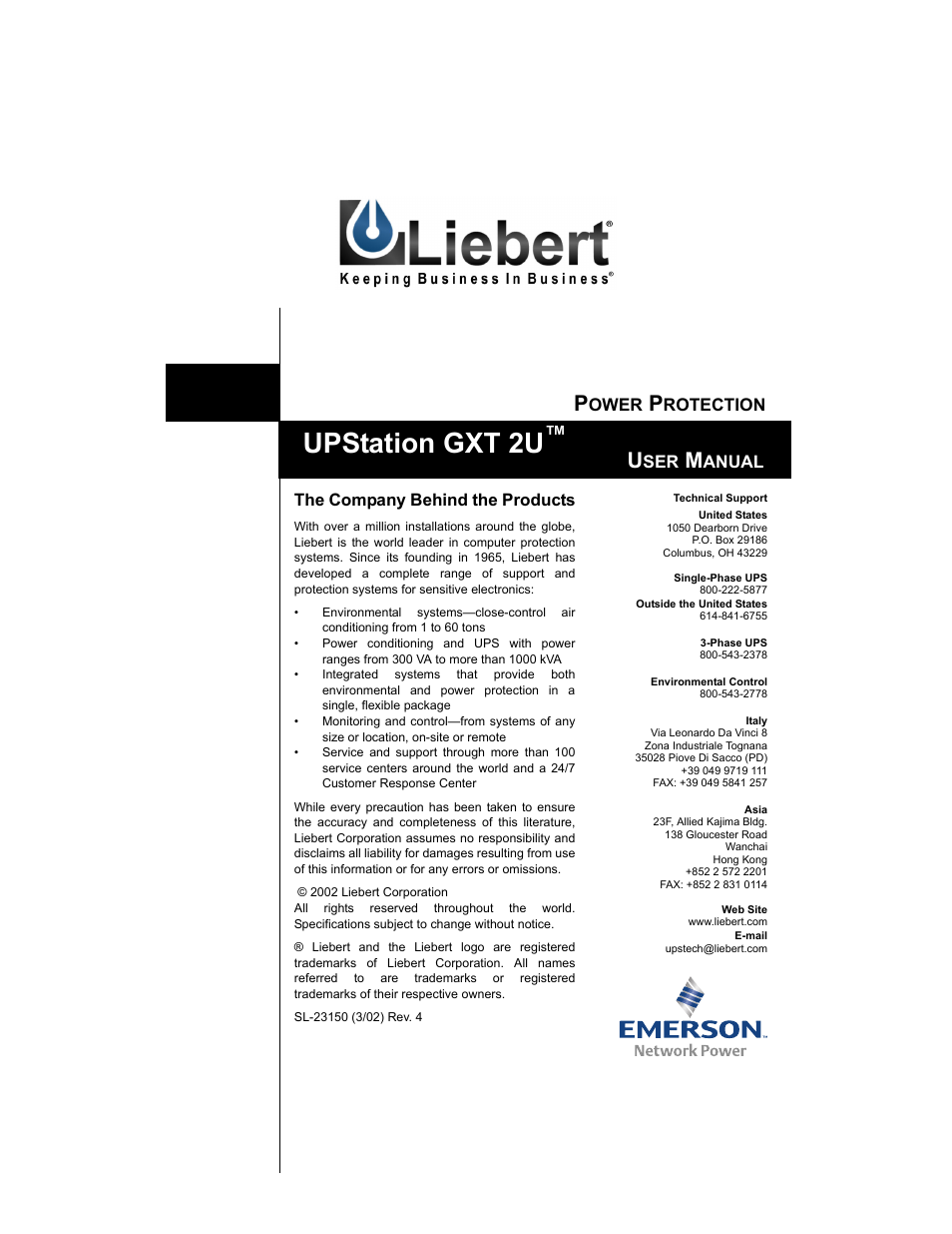 Upstation gxt 2u, The company behind the products, Ower | Rotection, Anual | Liebert UPSTATION GXT 2U User Manual | Page 38 / 38