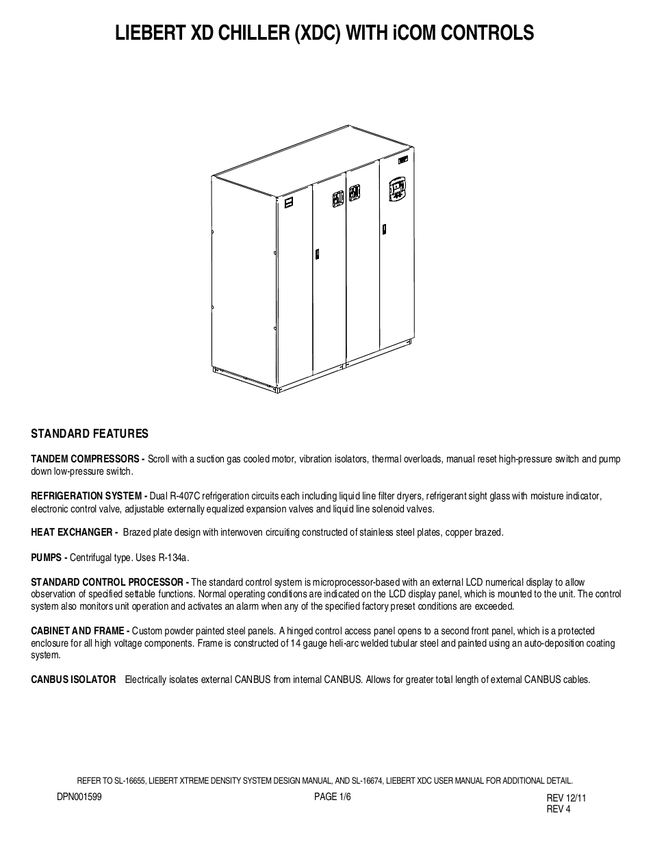 Liebert Libert XD Chiller (XDC) With iCOM Controls DPN001599 REV 12/11 User Manual | 6 pages