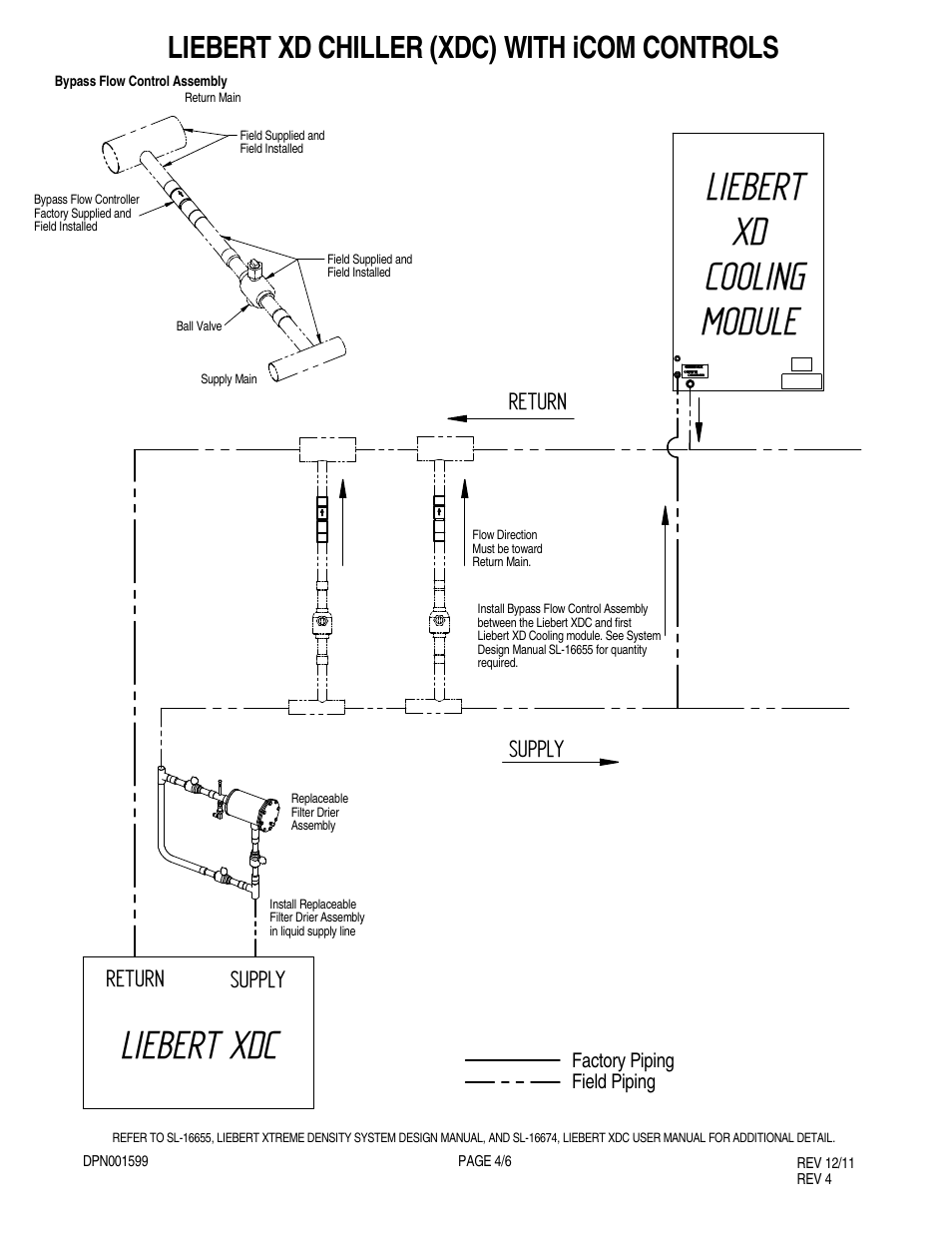 Liebert xdc, Liebert xd cooling module, Liebert xd chiller (xdc) with icom controls | Return supply | Liebert Libert XD Chiller (XDC) With iCOM Controls DPN001599 REV 12/11 User Manual | Page 4 / 6