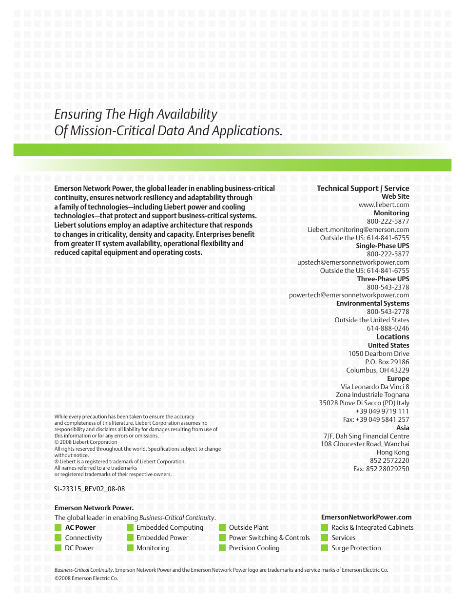 Liebert UPS Systems PSI XR User Manual | Page 32 / 32