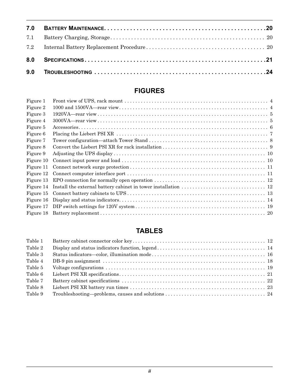 Figures, Tables | Liebert UPS Systems PSI XR User Manual | Page 4 / 32