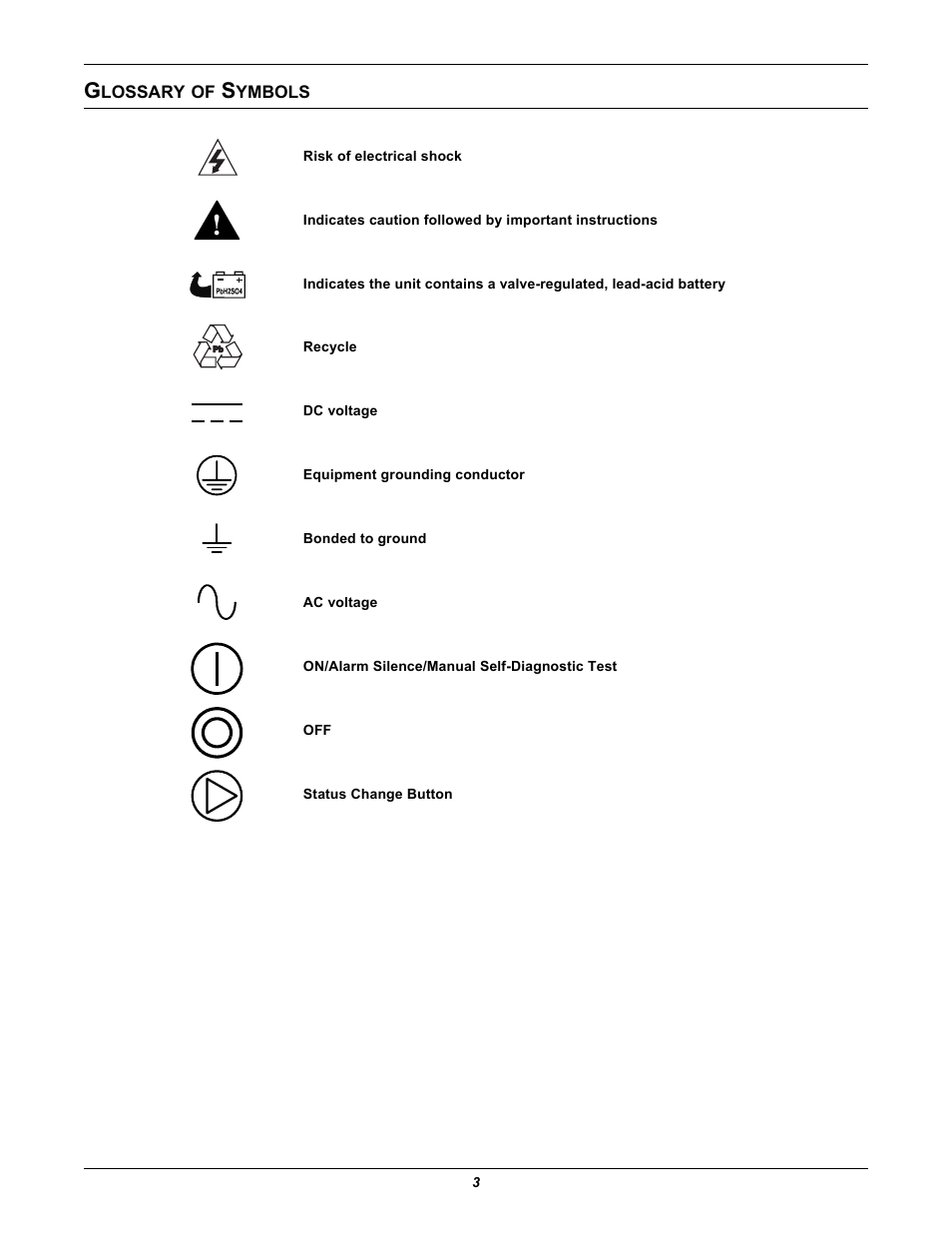 Glossary of symbols | Liebert UPS Systems PSI XR User Manual | Page 7 / 32