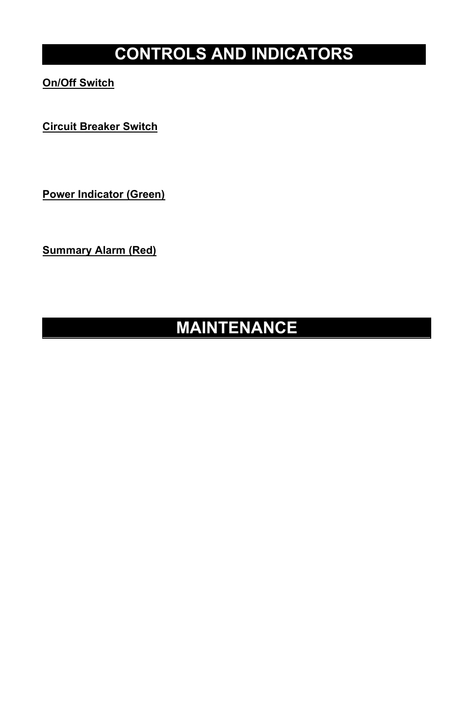 Controls and indicators, Maintenance | Liebert Battery Cabinet User Manual | Page 6 / 9