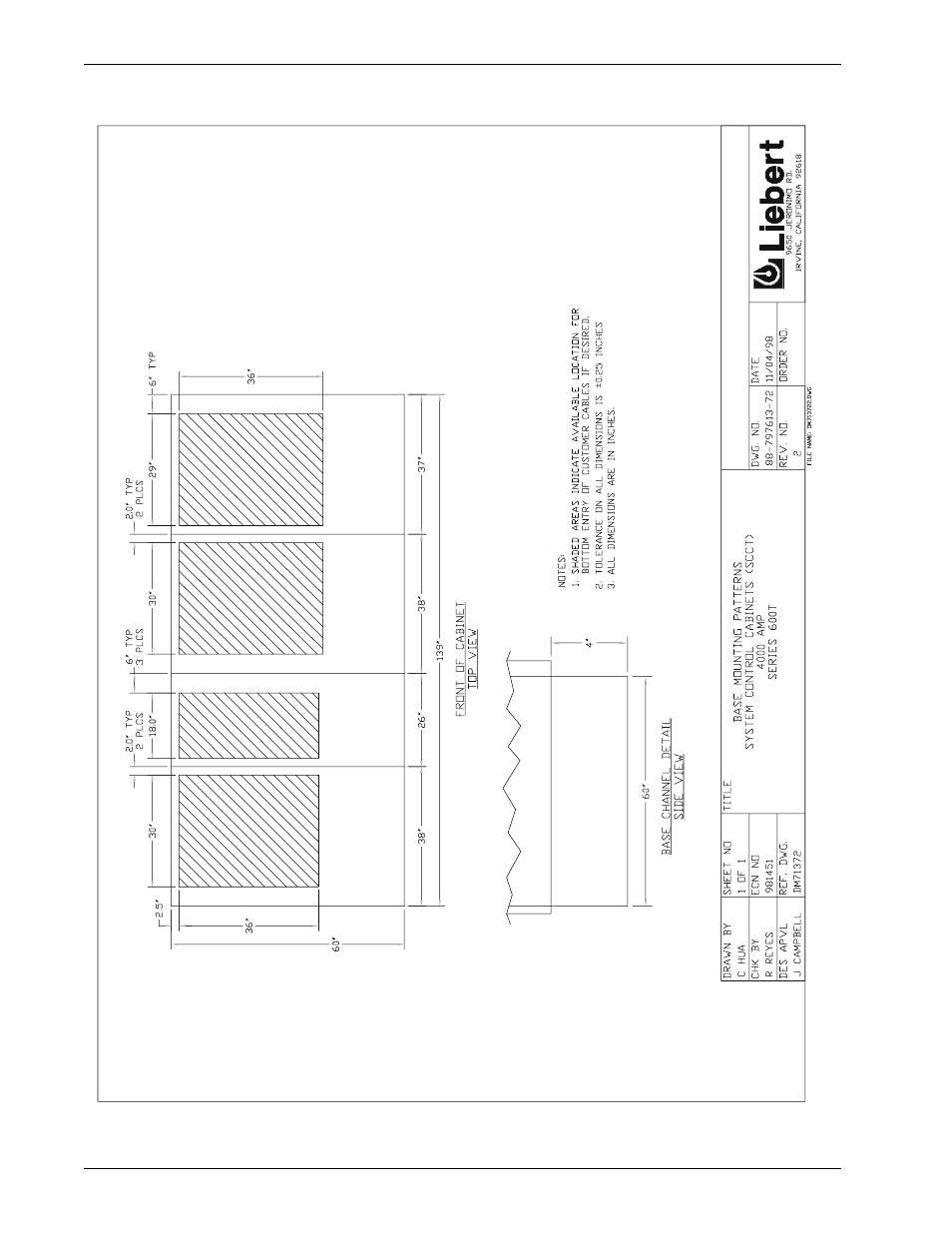 Figure 25, Base mounting patterns (scct), 4000 amps | Liebert 600TTM User Manual | Page 52 / 91