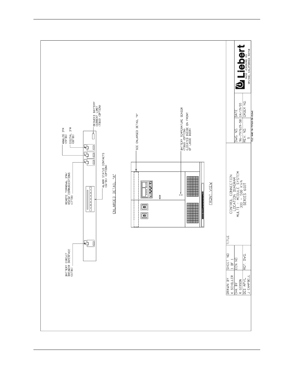 Figure 34, Control connection location, 500 kva modules | Liebert 600TTM User Manual | Page 61 / 91