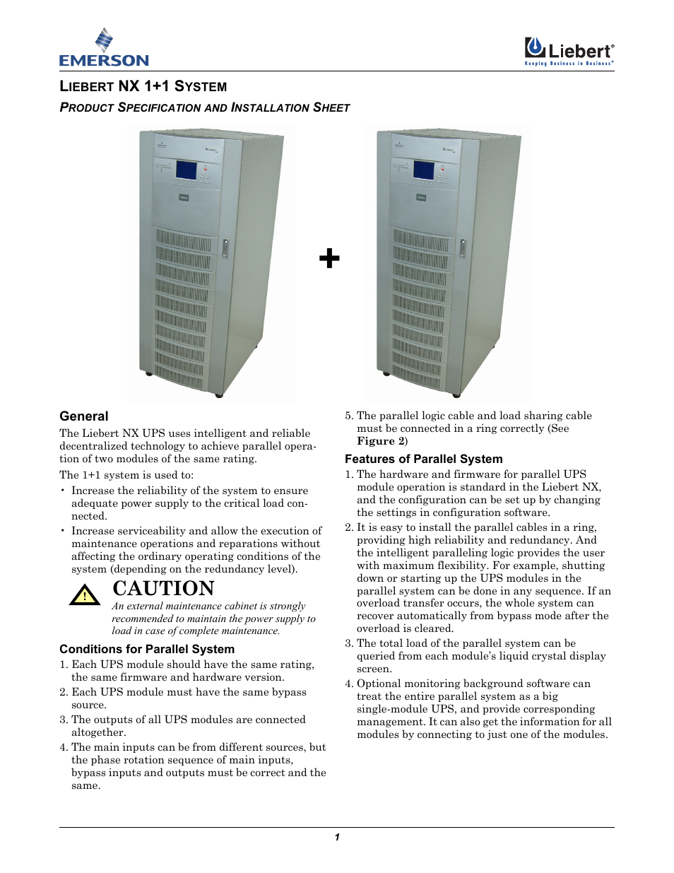 Liebert EMERSON NX 1+1 User Manual | 4 pages
