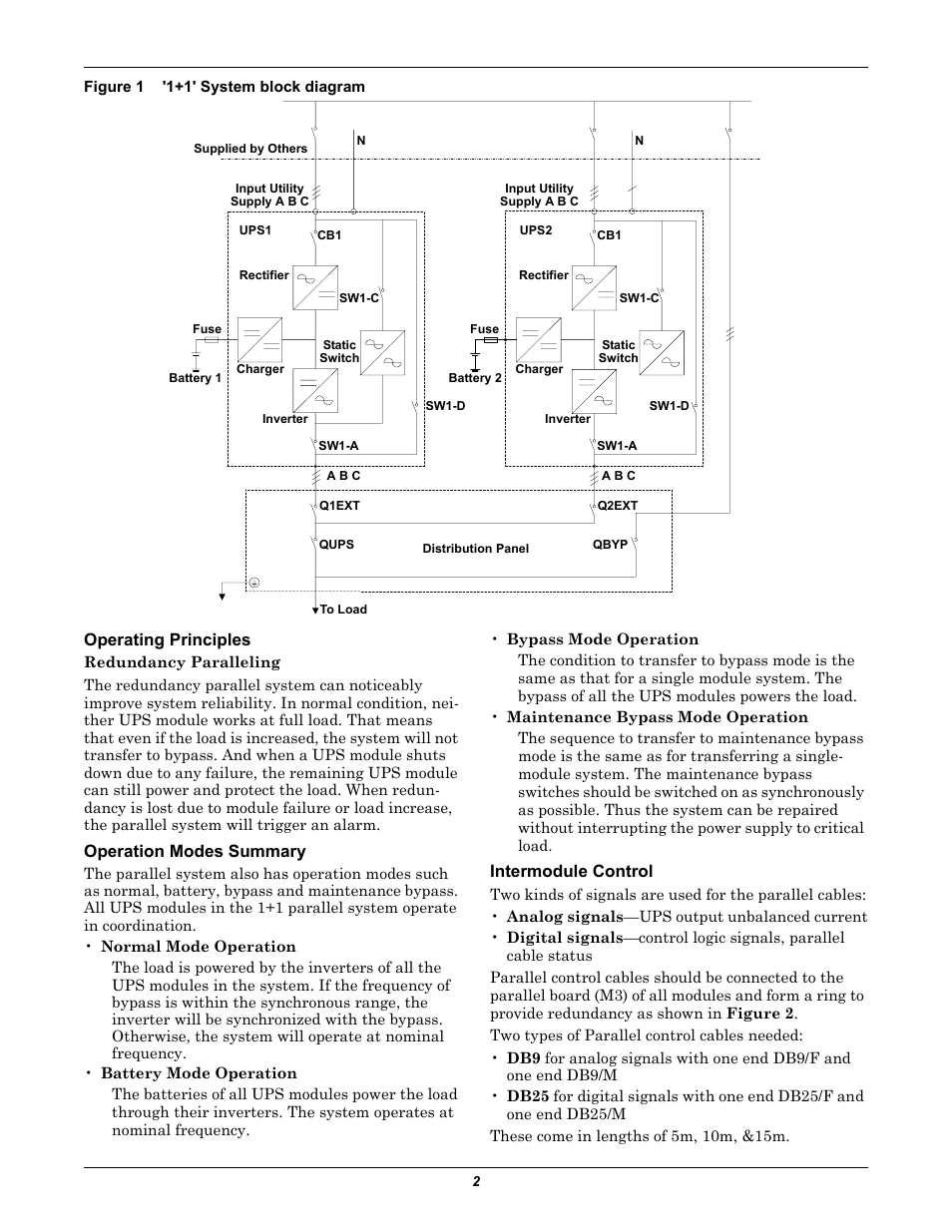 Figure 1 '1+1' system block diagram, Operating principles, Operation modes summary | Intermodule control | Liebert EMERSON NX 1+1 User Manual | Page 2 / 4