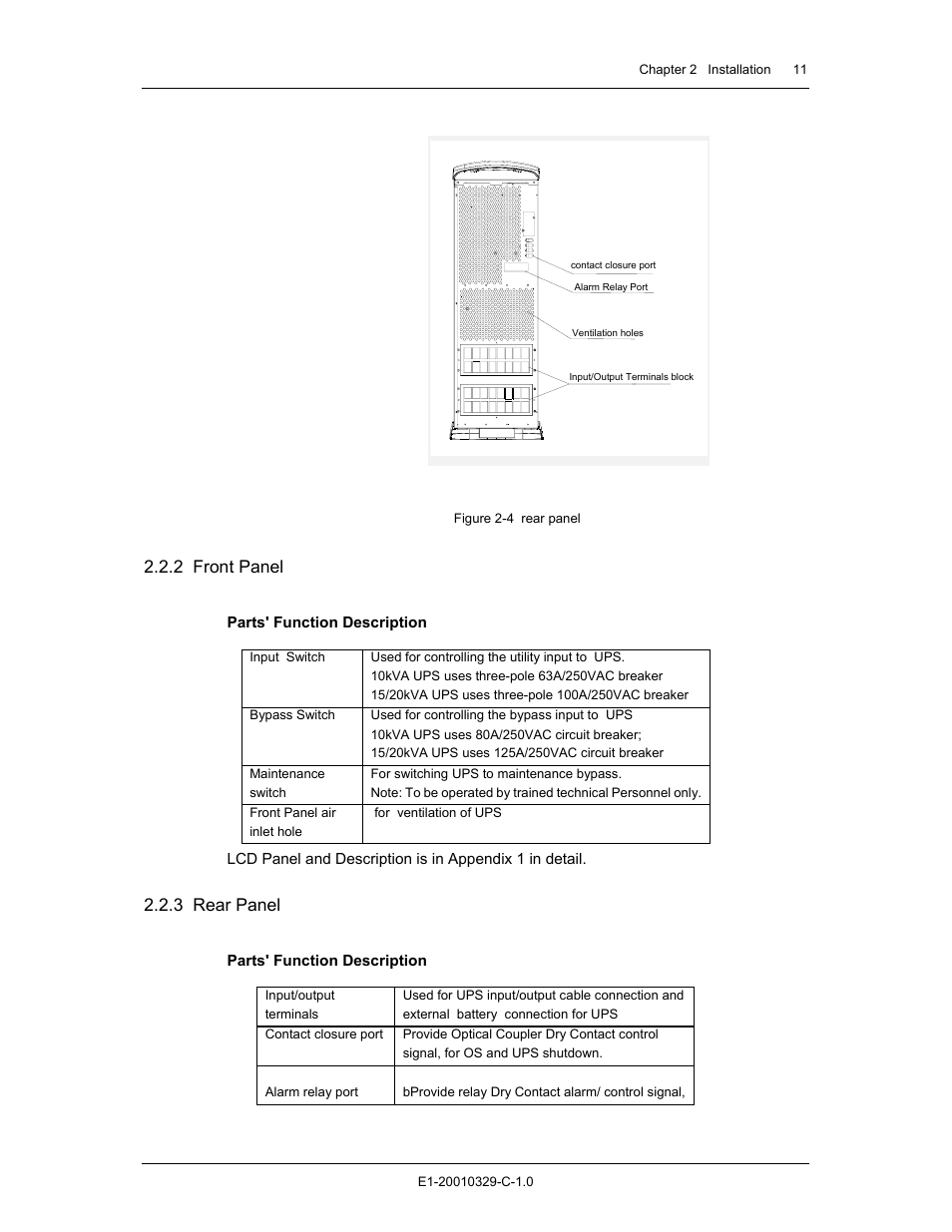 2 front panel, 3 rear panel | Liebert GXT2 - 3X1 User Manual | Page 11 / 42