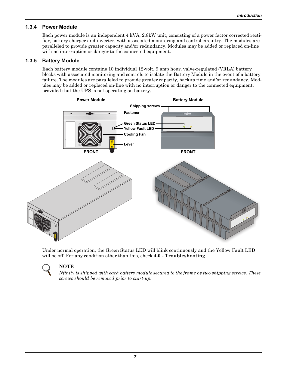 4 power module, 5 battery module, Power module | Battery module | Liebert Nfinity User Manual | Page 11 / 44