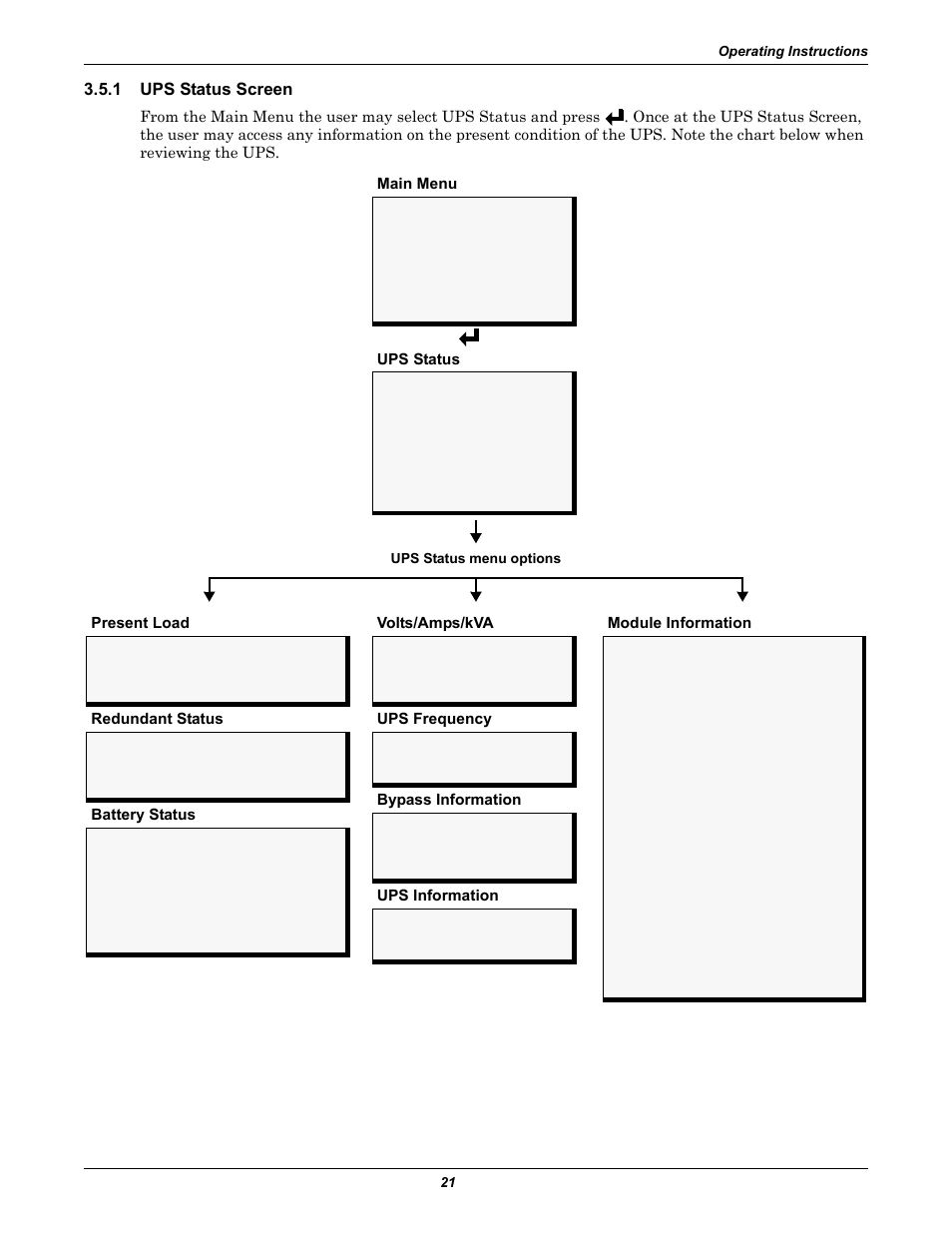 1 ups status screen, Ups status screen | Liebert Nfinity User Manual | Page 25 / 44