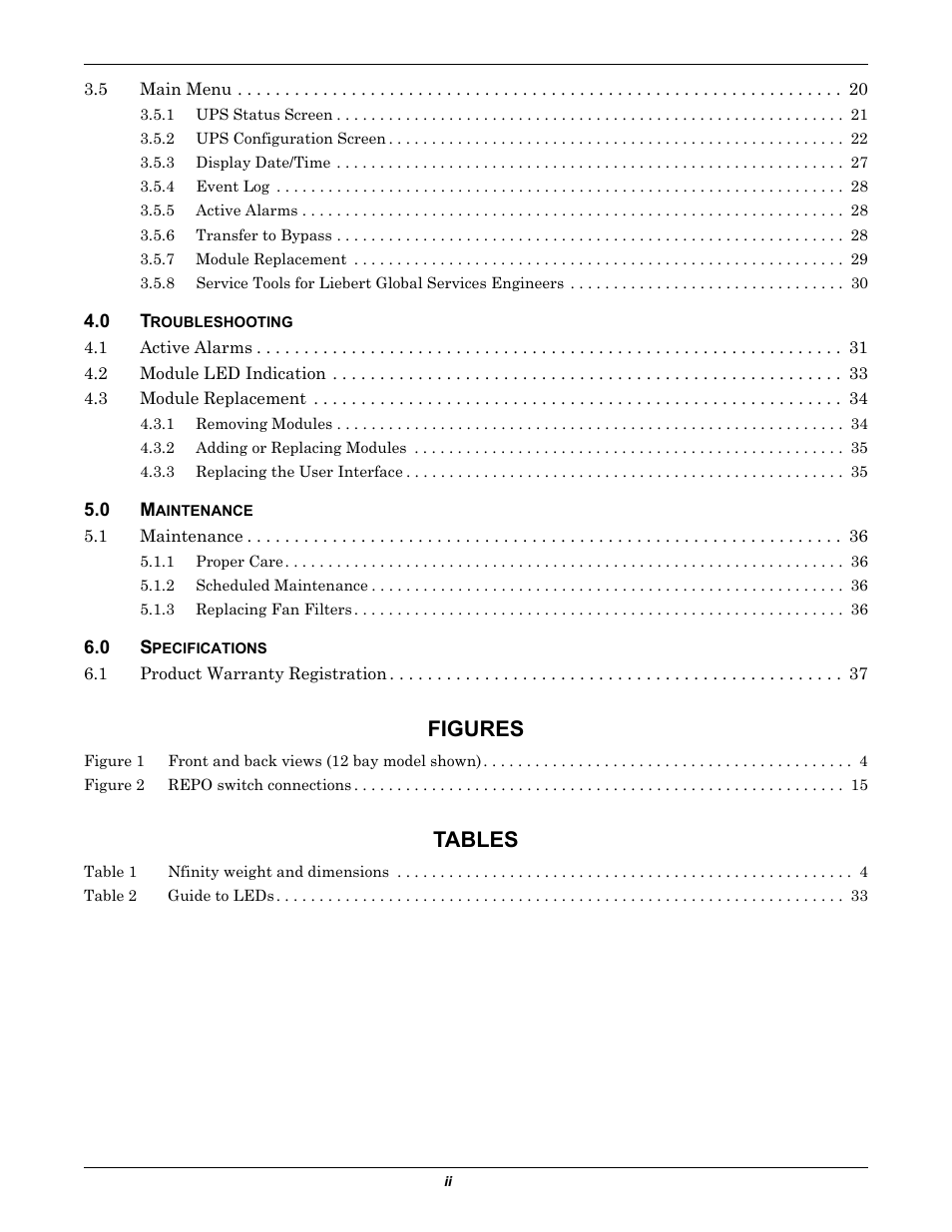 Figures, Tables | Liebert Nfinity User Manual | Page 4 / 44
