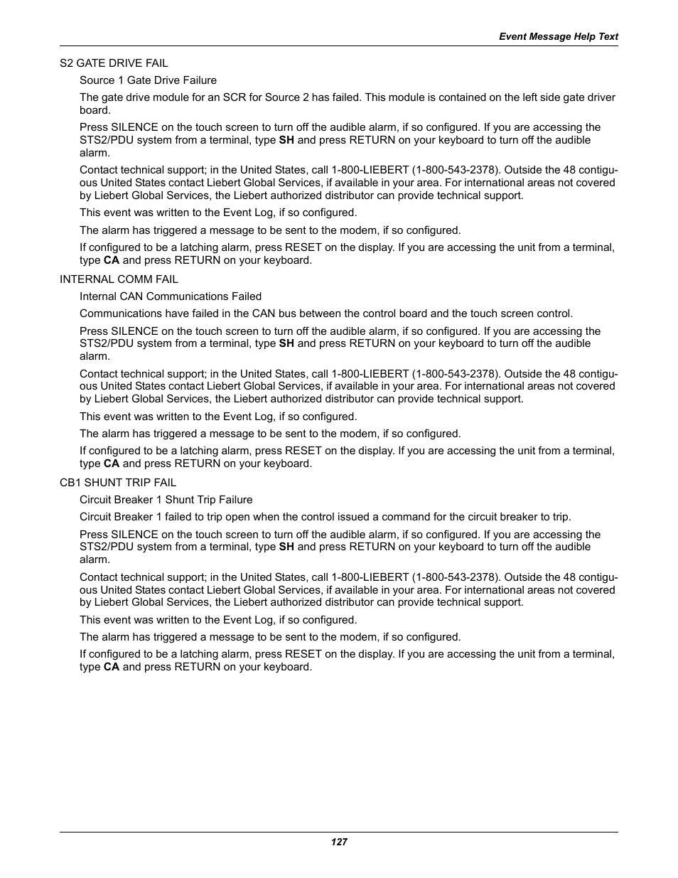 Liebert STS2 User Manual | Page 135 / 156