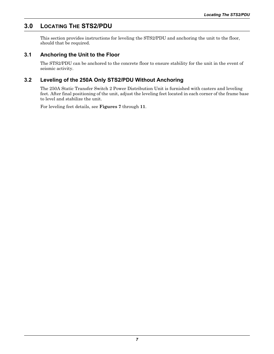 0 locating the sts2/pdu, 1 anchoring the unit to the floor, Ocating | Sts2/pdu, Anchoring the unit to the floor | Liebert STS2 User Manual | Page 15 / 156