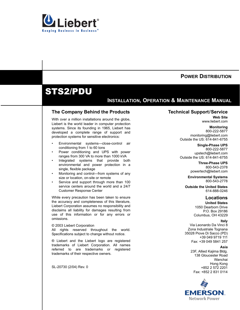 Sts2/pdu | Liebert STS2 User Manual | Page 156 / 156