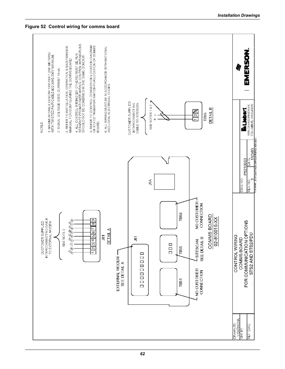 Figure 52 control wiring for comms board, Figure 52 | Liebert STS2 User Manual | Page 70 / 156