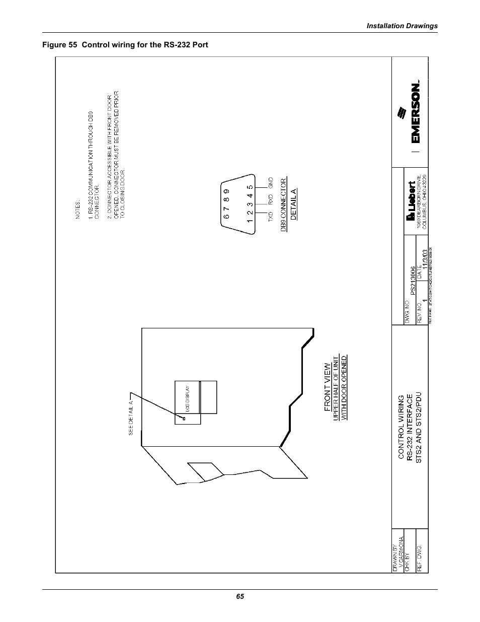 Figure 55 control wiring for the rs-232 port | Liebert STS2 User Manual | Page 73 / 156