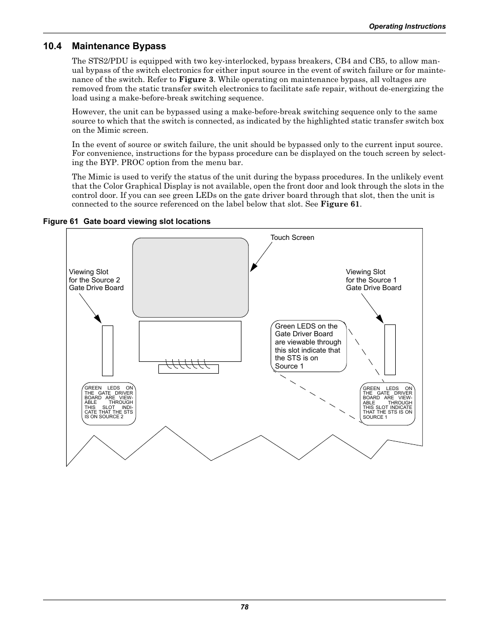 4 maintenance bypass, Figure 61 gate board viewing slot locations, Maintenance bypass | Liebert STS2 User Manual | Page 86 / 156