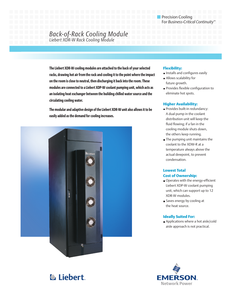 Liebert Rack Cooling Module XDR-W User Manual | 2 pages