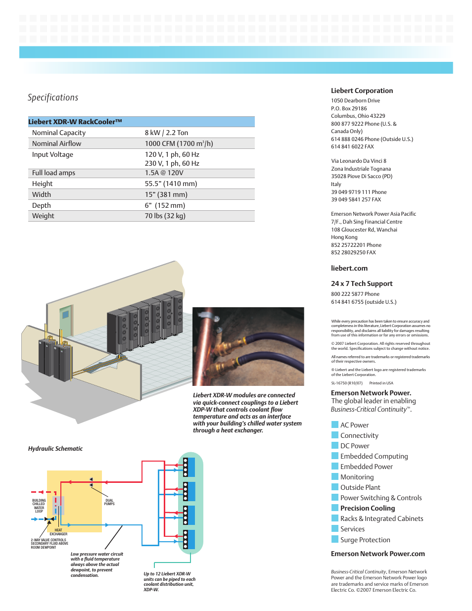 Specifications | Liebert Rack Cooling Module XDR-W User Manual | Page 2 / 2