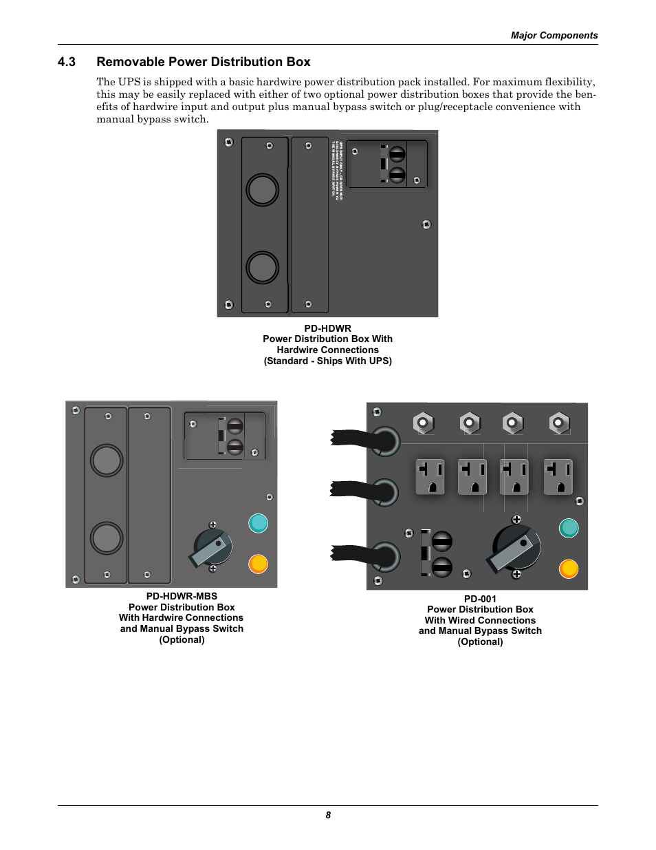 3 removable power distribution box, Removable power distribution box | Liebert GXT2-6000 RT208 User Manual | Page 14 / 52