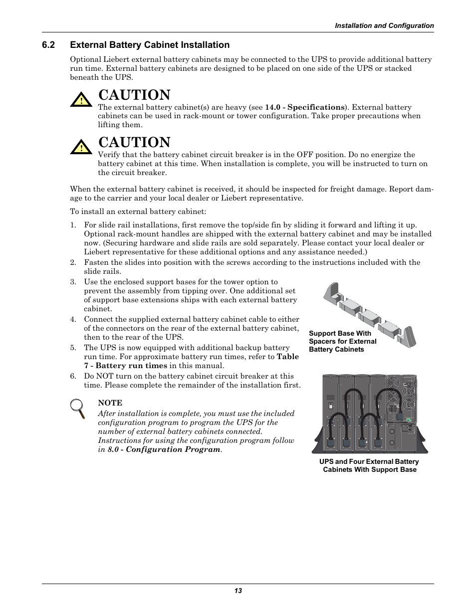 2 external battery cabinet installation, External battery cabinet installation, Caution | Liebert GXT2-6000 RT208 User Manual | Page 19 / 52