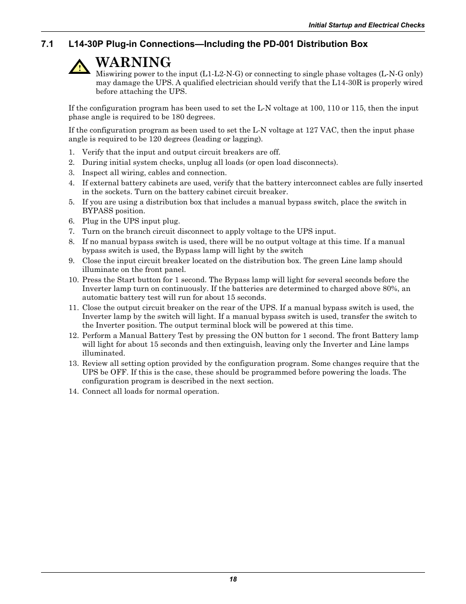 Warning | Liebert GXT2-6000 RT208 User Manual | Page 24 / 52