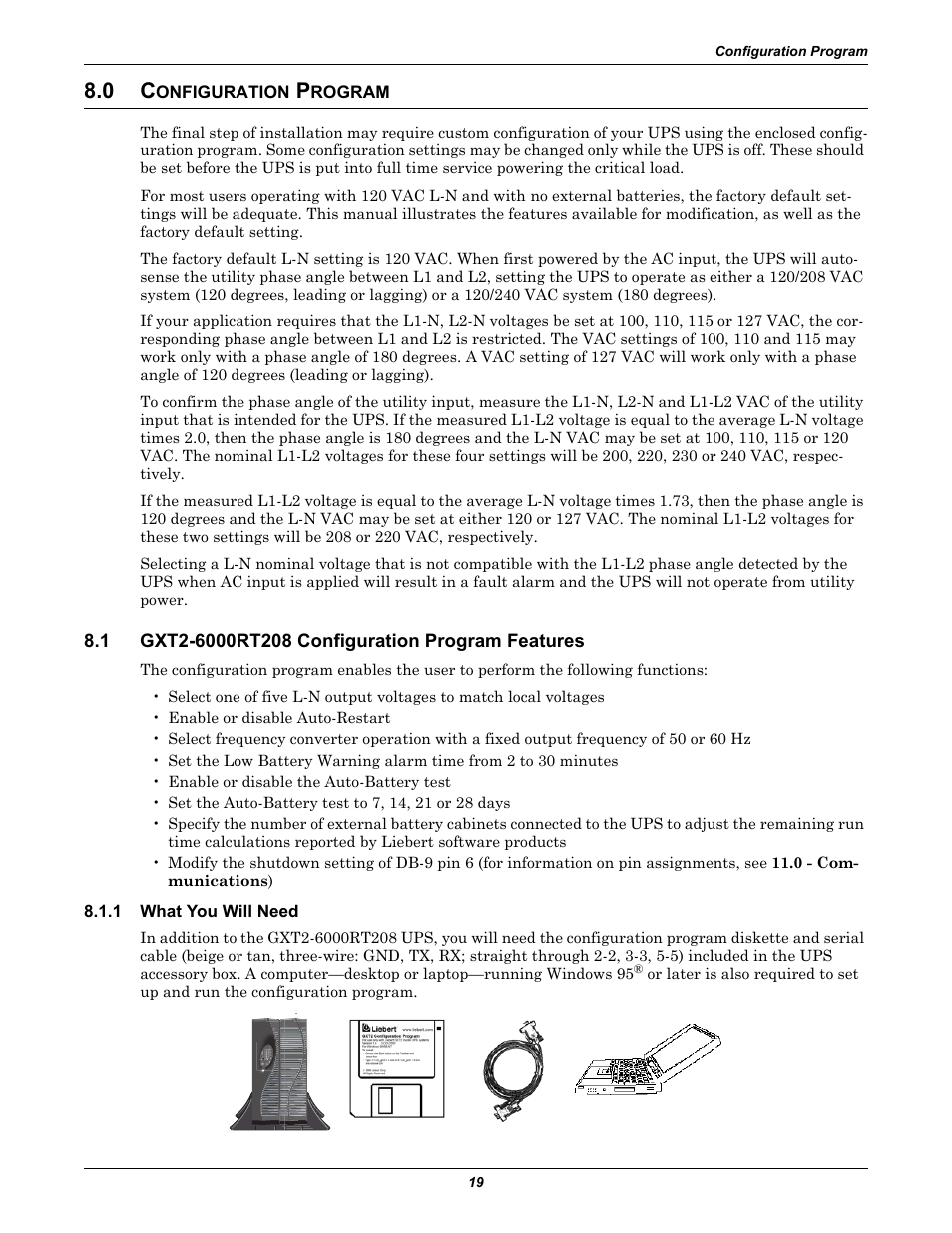 0 configuration program, 1 gxt2-6000rt208 configuration program features, 1 what you will need | Onfiguration, Rogram, Gxt2-6000rt208 configuration program features, What you will need, 0 - configuration program | Liebert GXT2-6000 RT208 User Manual | Page 25 / 52