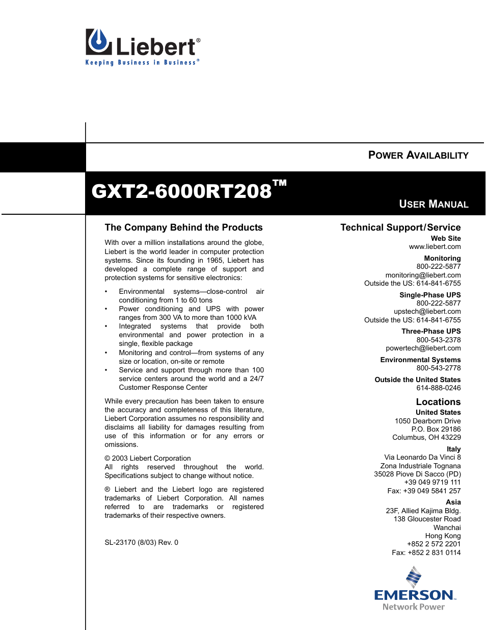 Liebert GXT2-6000 RT208 User Manual | Page 52 / 52