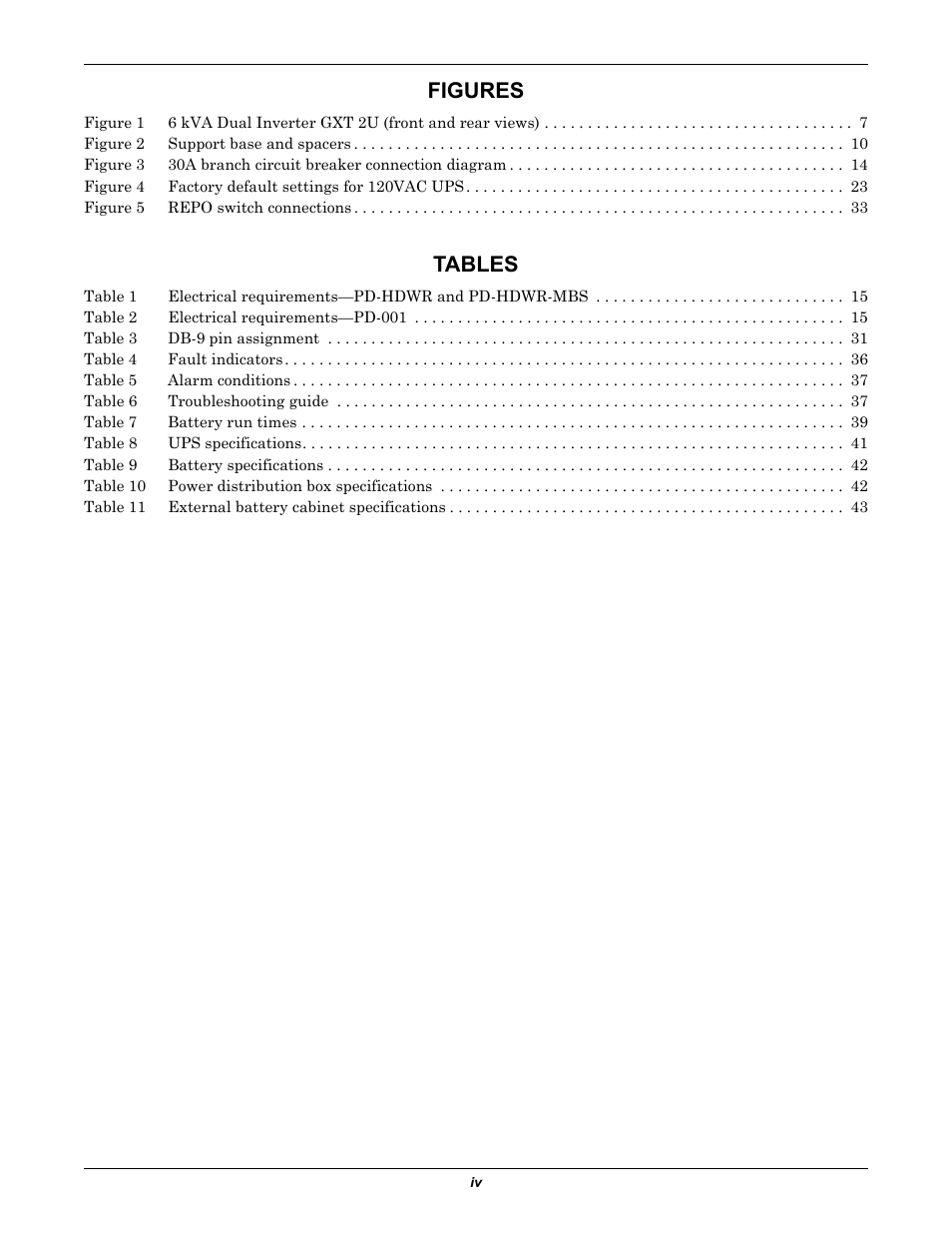 Figures, Tables | Liebert GXT2-6000 RT208 User Manual | Page 6 / 52