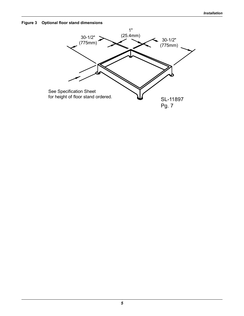 Figure 3 optional floor stand dimensions, Figure 3, Optional floor stand dimensions | Liebert Challenger ITR User Manual | Page 11 / 64