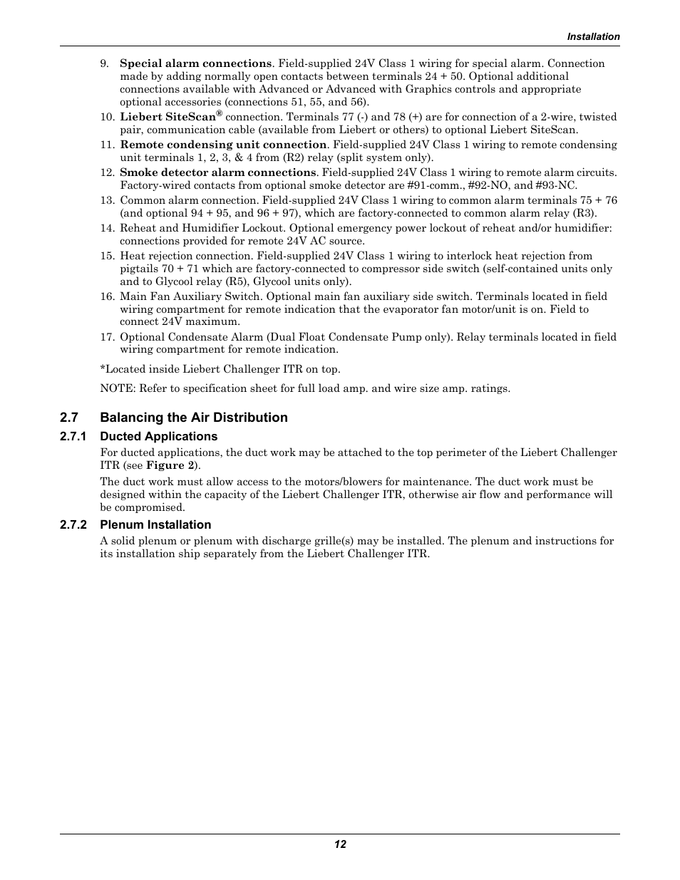 7 balancing the air distribution, 1 ducted applications, 2 plenum installation | Balancing the air distribution, Ducted applications, Plenum installation | Liebert Challenger ITR User Manual | Page 18 / 64