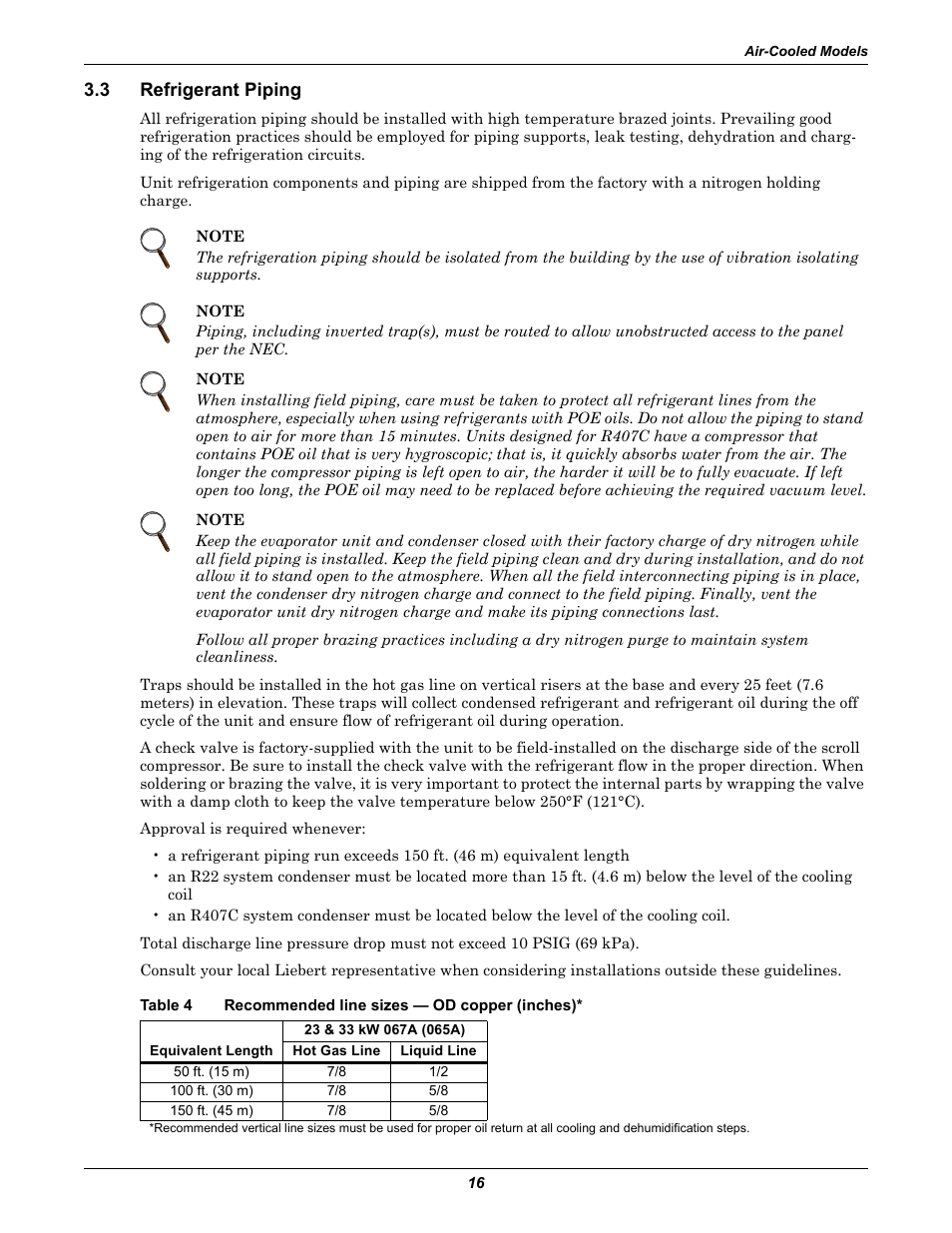 3 refrigerant piping, Refrigerant piping, Table 4 | Recommended line sizes — od copper (inches) | Liebert Challenger ITR User Manual | Page 22 / 64