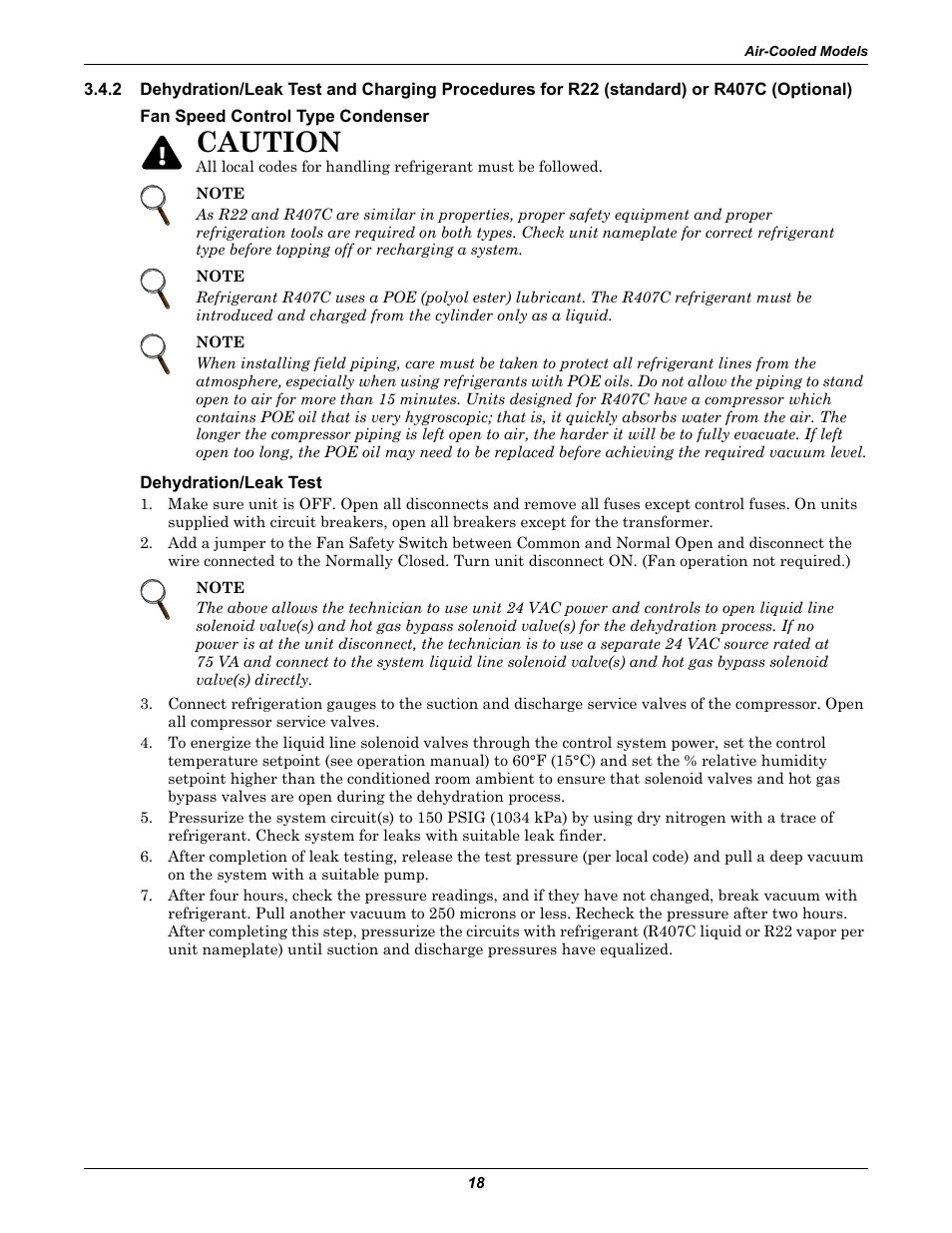 Fan speed control type condenser, Dehydration/leak test, Caution | Liebert Challenger ITR User Manual | Page 24 / 64