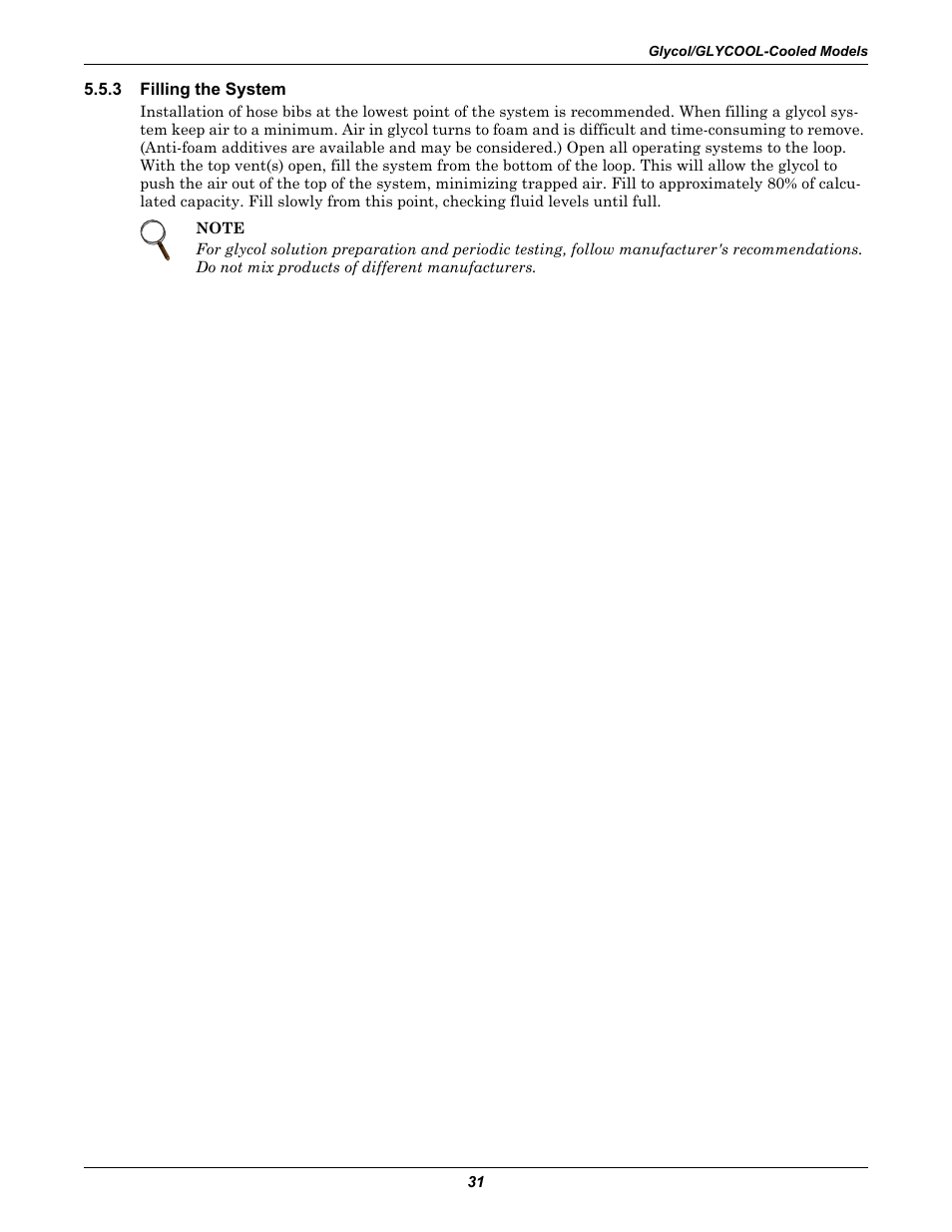 3 filling the system, Filling the system | Liebert Challenger ITR User Manual | Page 37 / 64