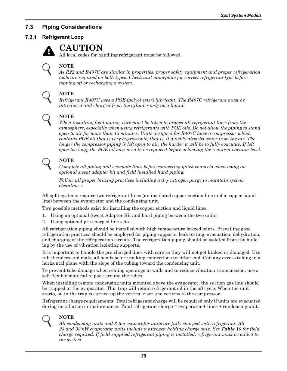 3 piping considerations, 1 refrigerant loop, Piping considerations | Refrigerant loop, Caution | Liebert Challenger ITR User Manual | Page 45 / 64