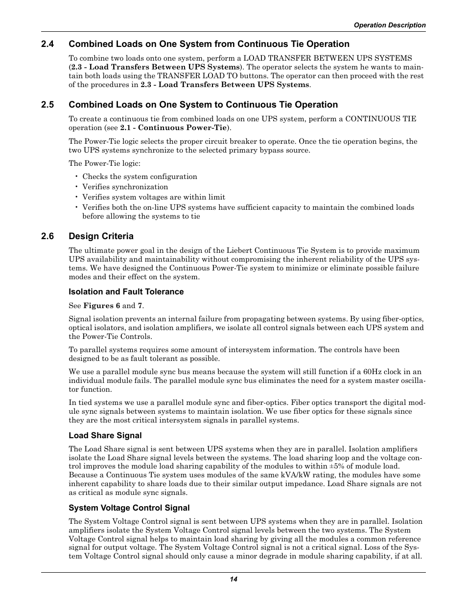 6 design criteria, Isolation and fault tolerance, Load share signal | System voltage control signal, Design criteria | Liebert Series 610 User Manual | Page 18 / 44