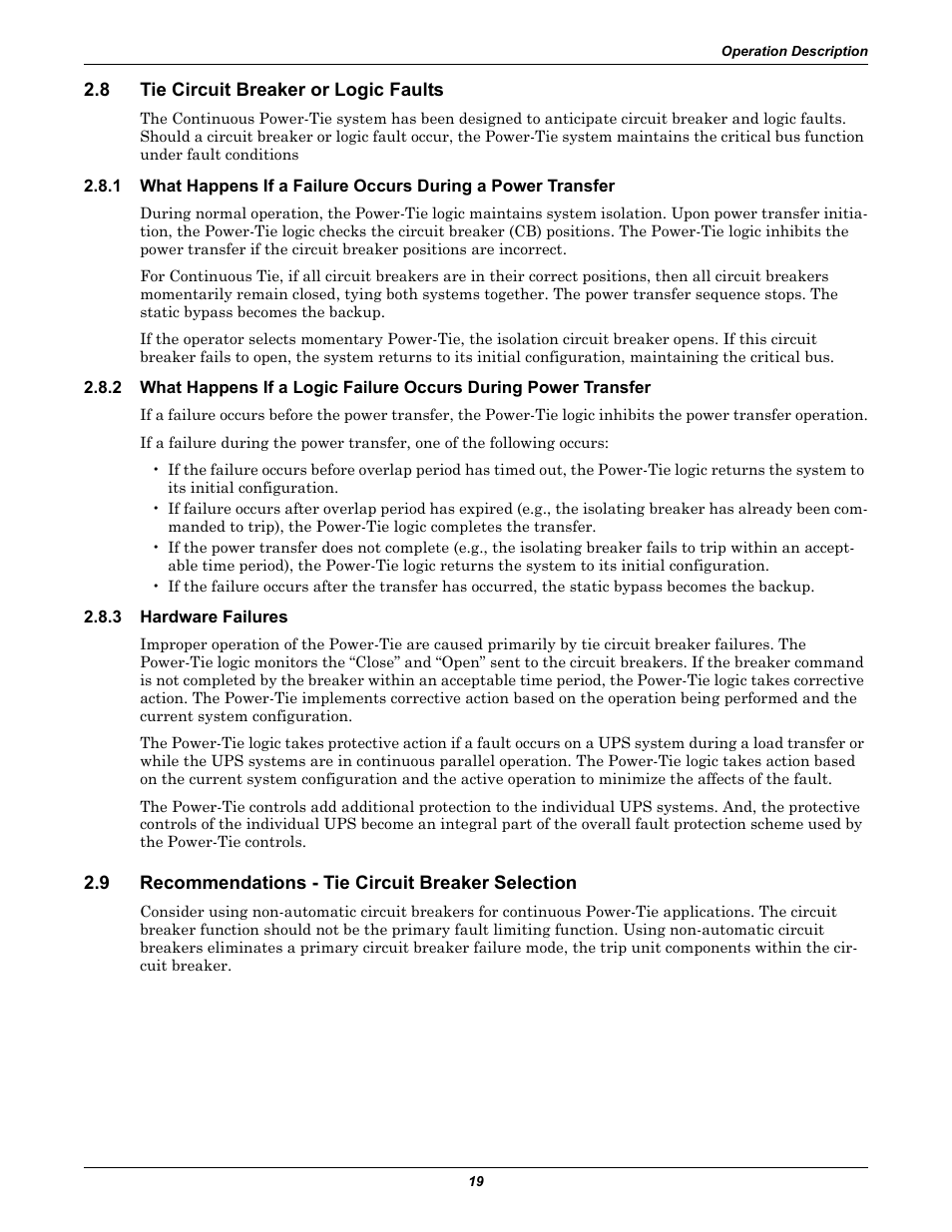 8 tie circuit breaker or logic faults, 3 hardware failures, 9 recommendations - tie circuit breaker selection | Tie circuit breaker or logic faults, Hardware failures, Recommendations - tie circuit breaker selection | Liebert Series 610 User Manual | Page 23 / 44