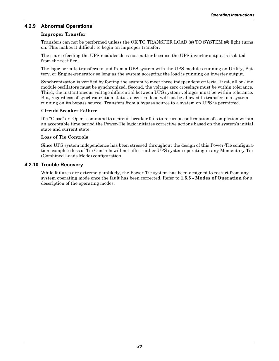 9 abnormal operations, 10 trouble recovery, Abnormal operations | Liebert Series 610 User Manual | Page 32 / 44